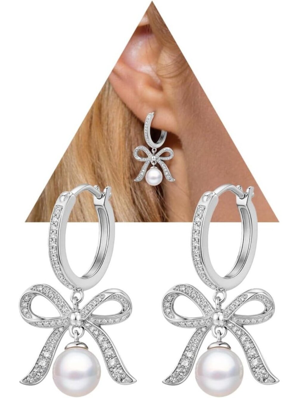 Elegant Pearl Drop Huggie Hoop Earrings for Women - Stylish Bow Design